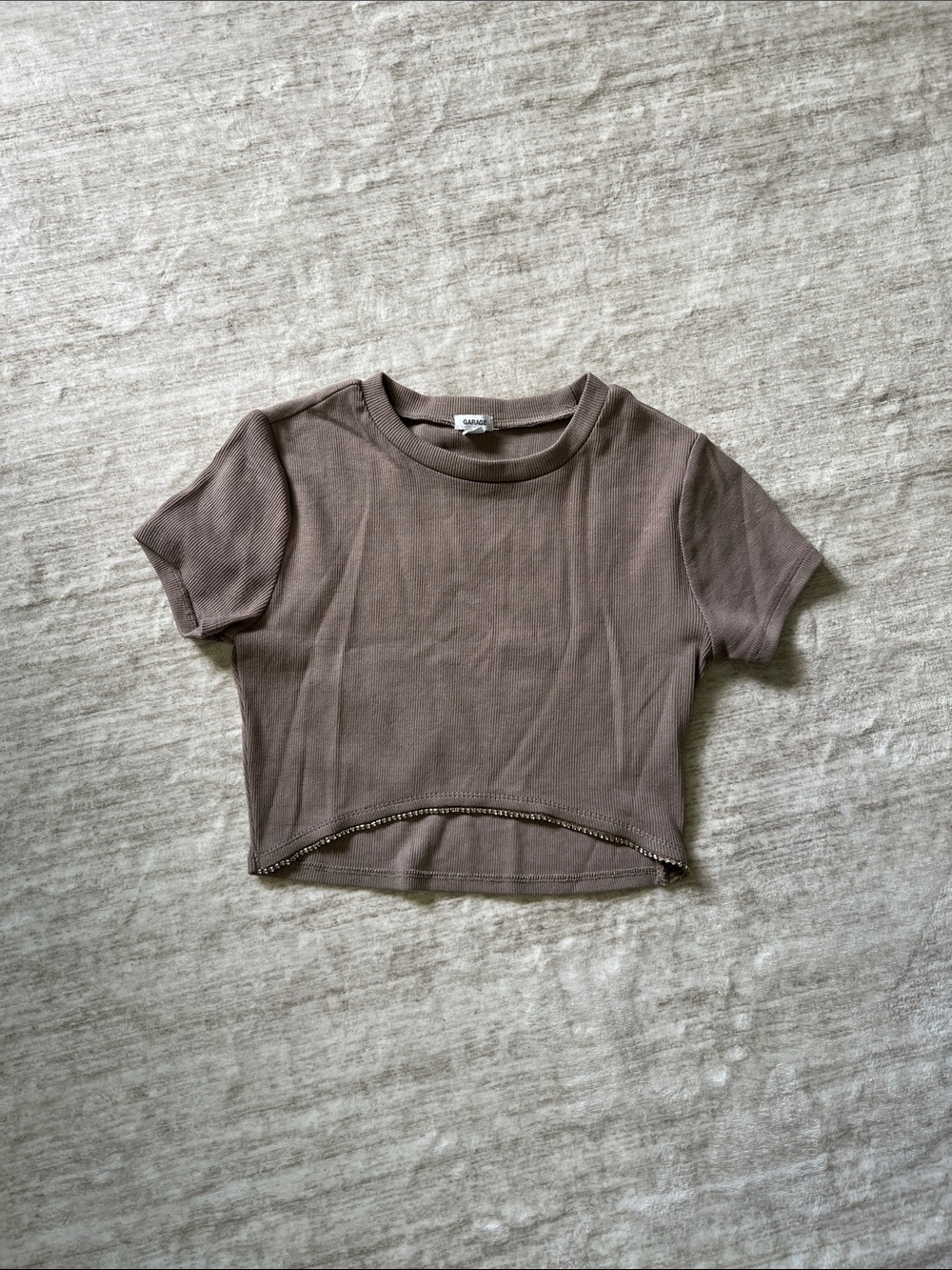 Garage Brown Ribbed Crop Tee